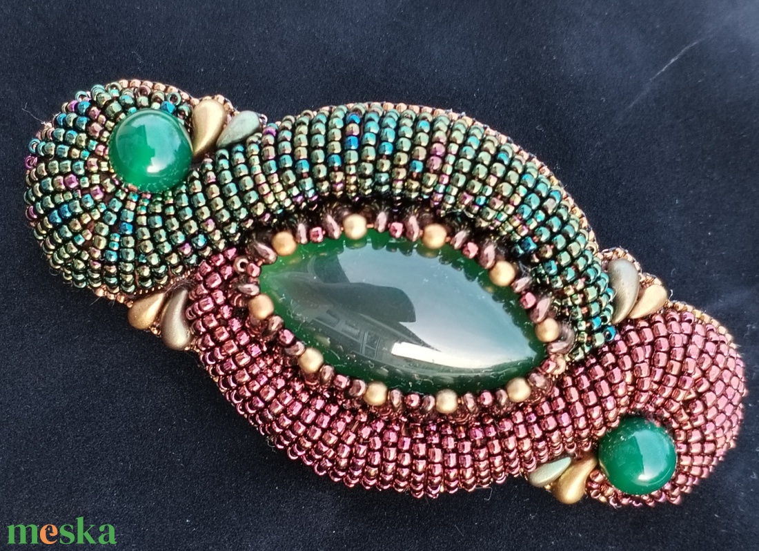 Zöld-bronz pufi francia csat - ruha & divat - hajdísz & hajcsat - hajcsat & hajtű - Meska.hu