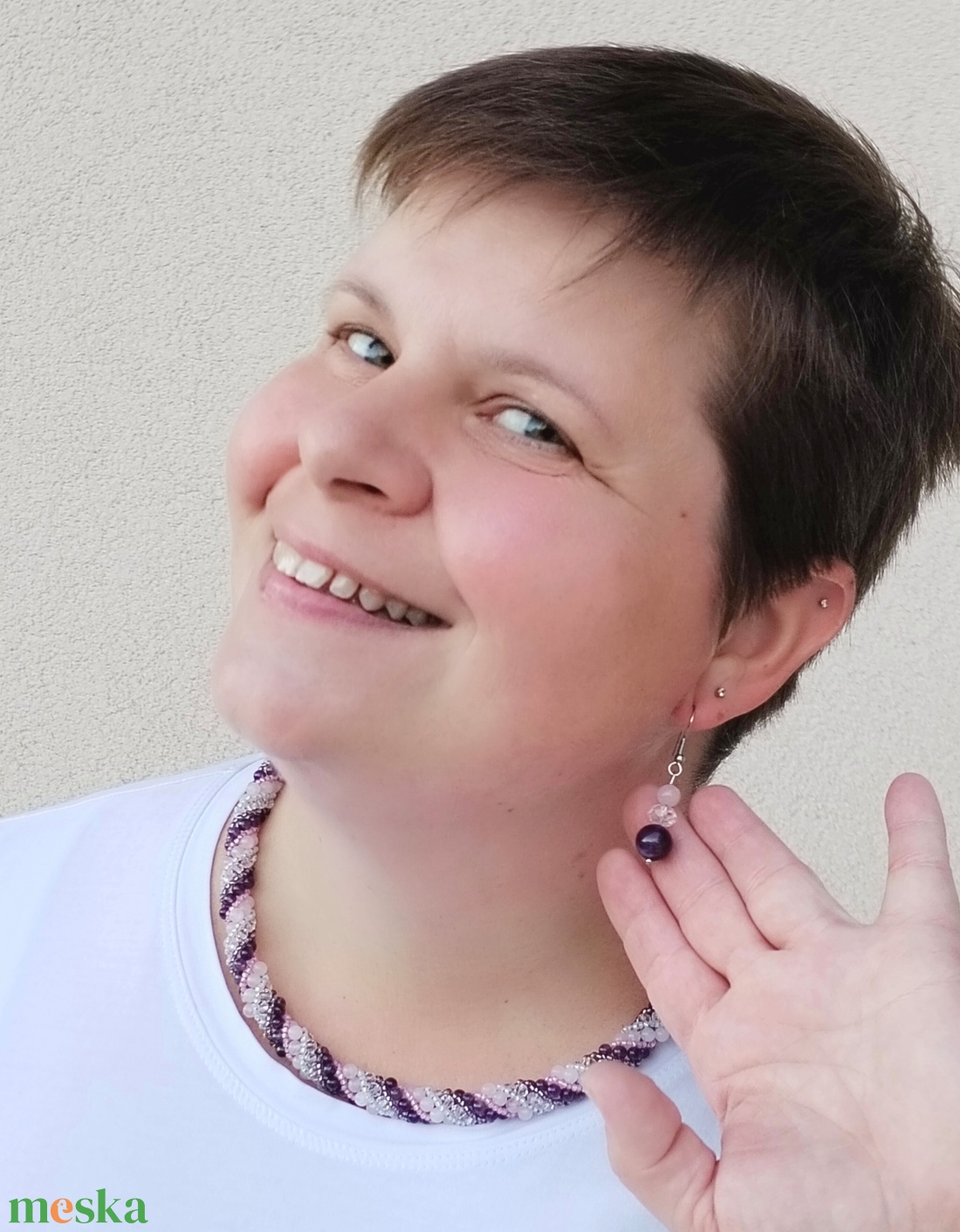 Ametiszt-rózsakvarc orosz spirál ékszerszett - ékszer - ékszerszett - Meska.hu