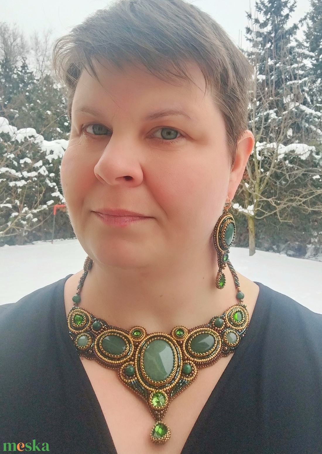 Az erdő mélyén nyakék, hímzett nyakék - ékszer - nyaklánc - statement nyaklánc - Meska.hu