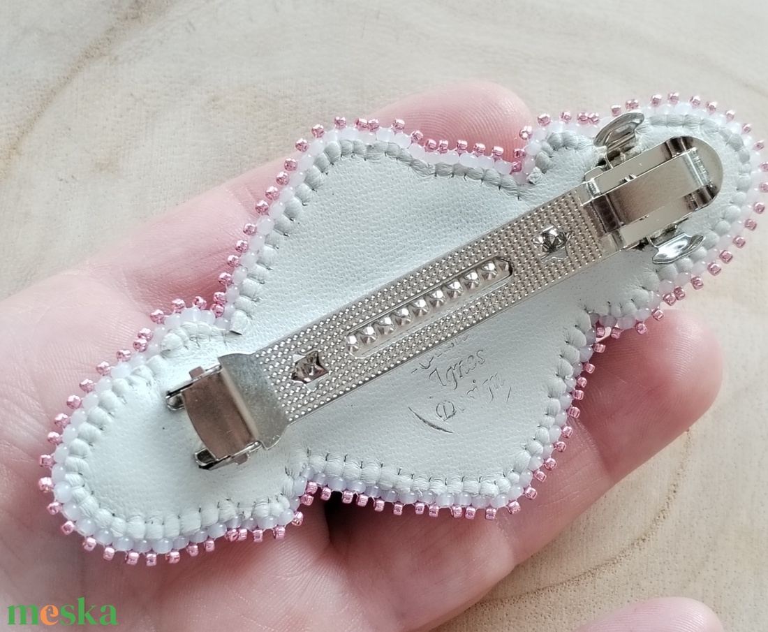 Rózsakvarc hímzett francia csat - ruha & divat - hajdísz & hajcsat - hajcsat & hajtű - Meska.hu