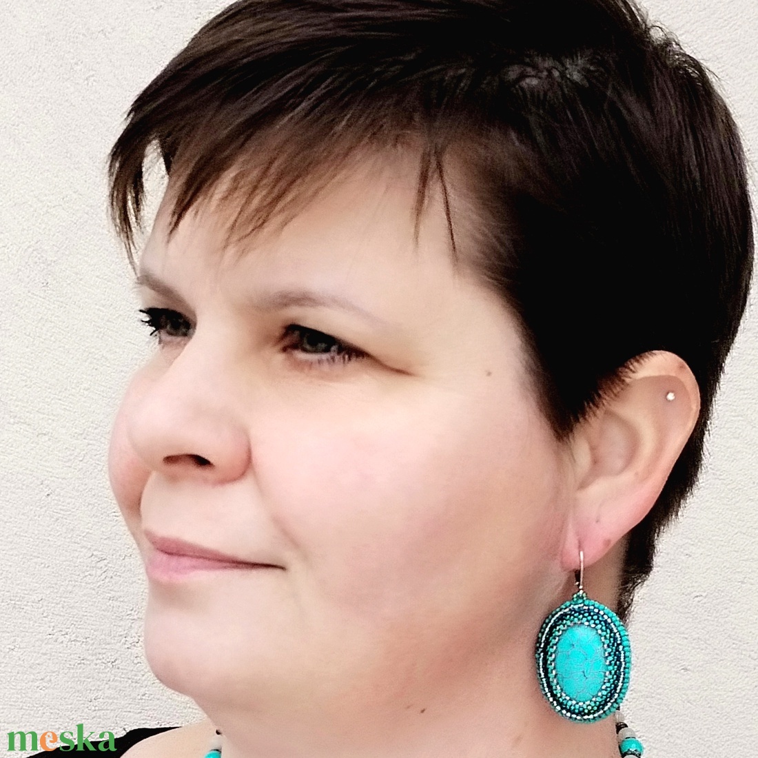 Türkinit kabosonos hímzett fülbevaló - ékszer - fülbevaló - lógó fülbevaló - Meska.hu