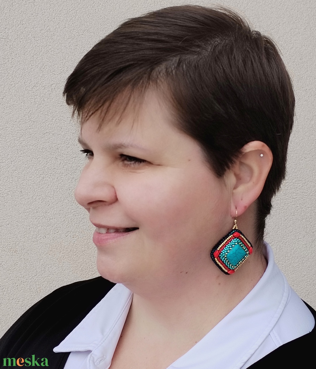 Egyiptomi stílusú hímzett fülbevaló - ékszer - fülbevaló - lógó fülbevaló - Meska.hu