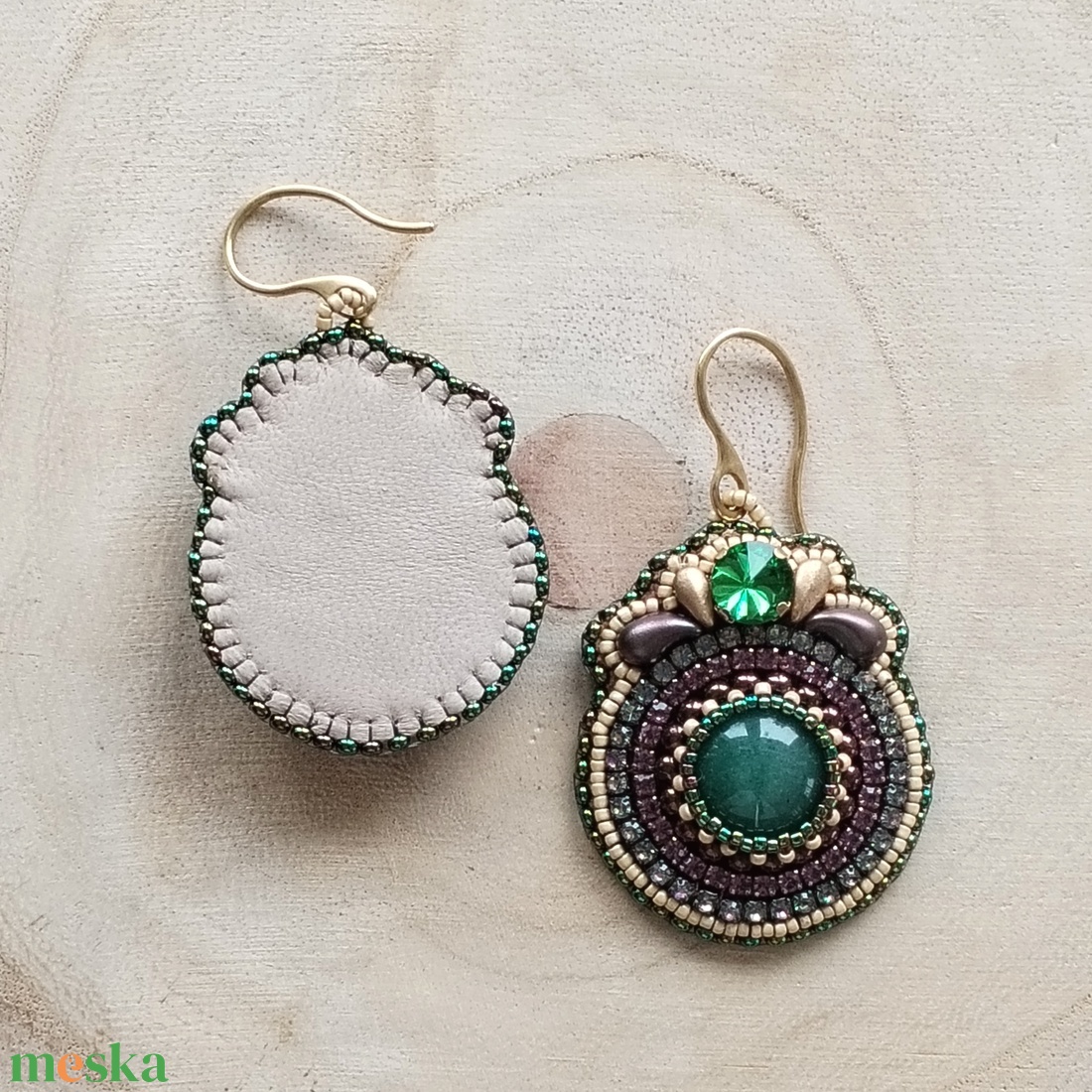 Aventurin hímzett fülbevaló  - ékszer - fülbevaló - lógó fülbevaló - Meska.hu