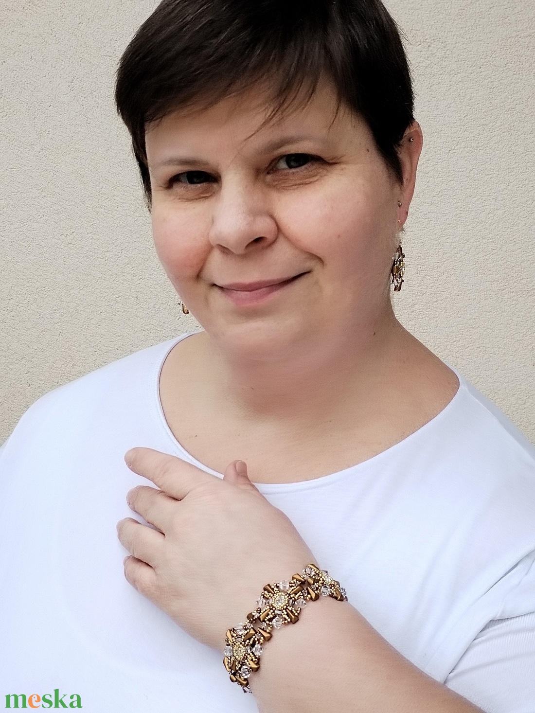 Bronz-arany-kristályos szett - ékszer - ékszerszett - Meska.hu