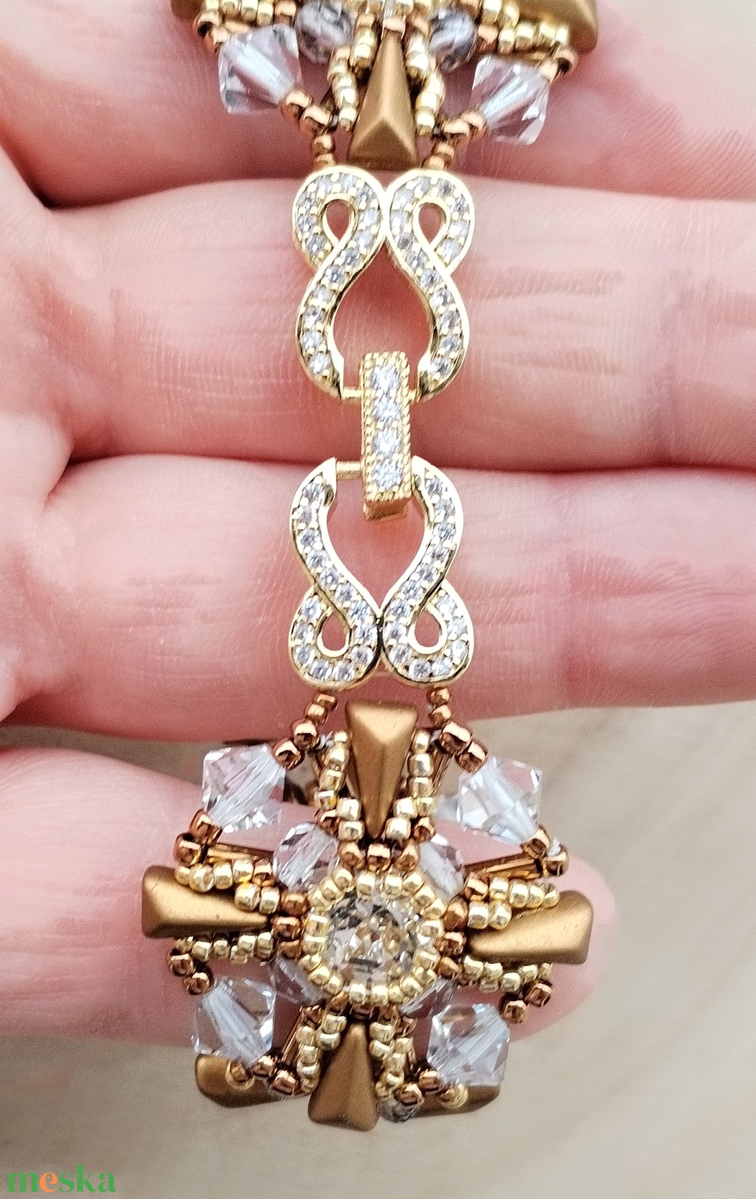 Bronz-arany-kristályos szett - ékszer - ékszerszett - Meska.hu