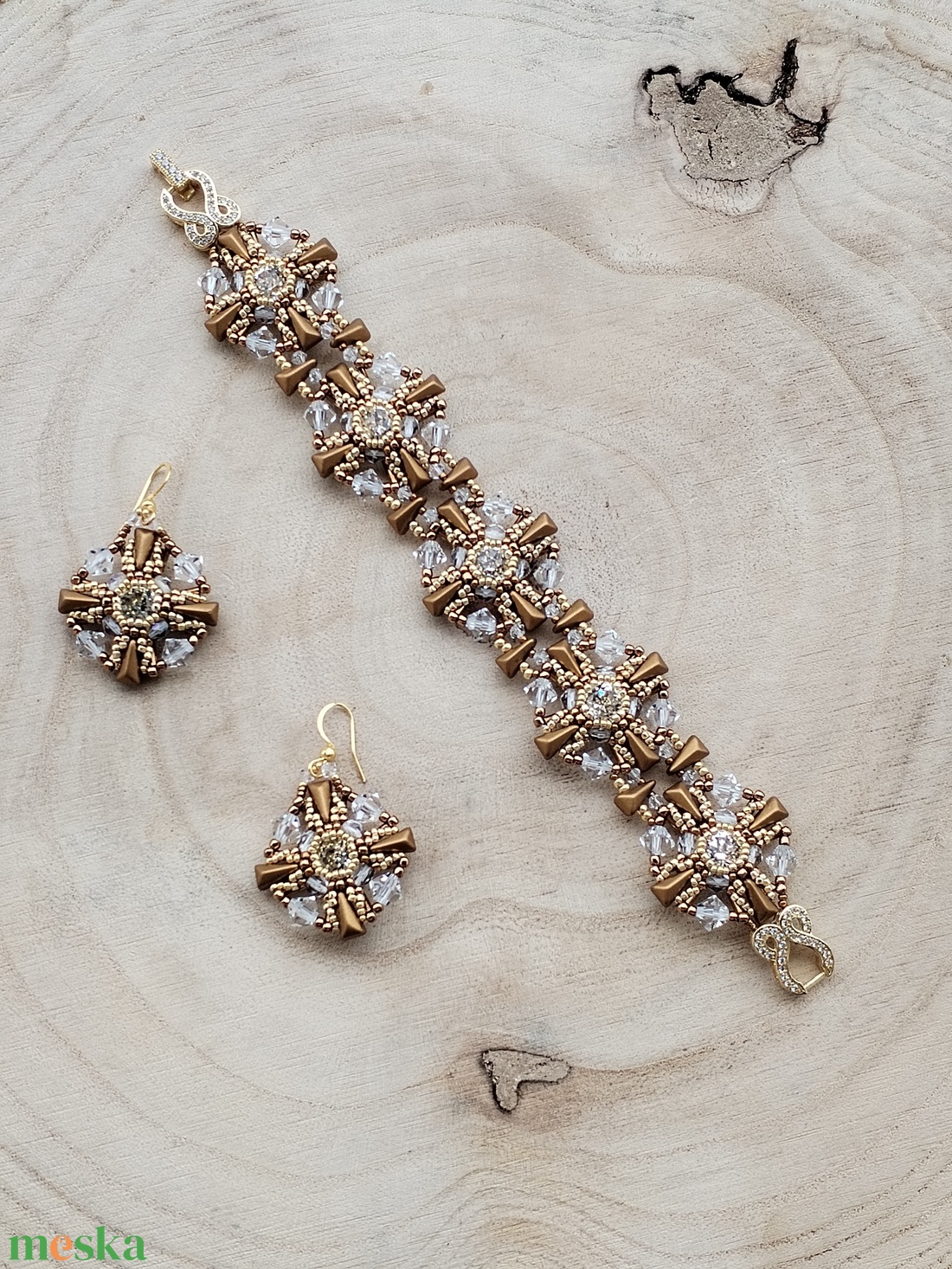 Bronz-arany-kristályos szett - ékszer - ékszerszett - Meska.hu