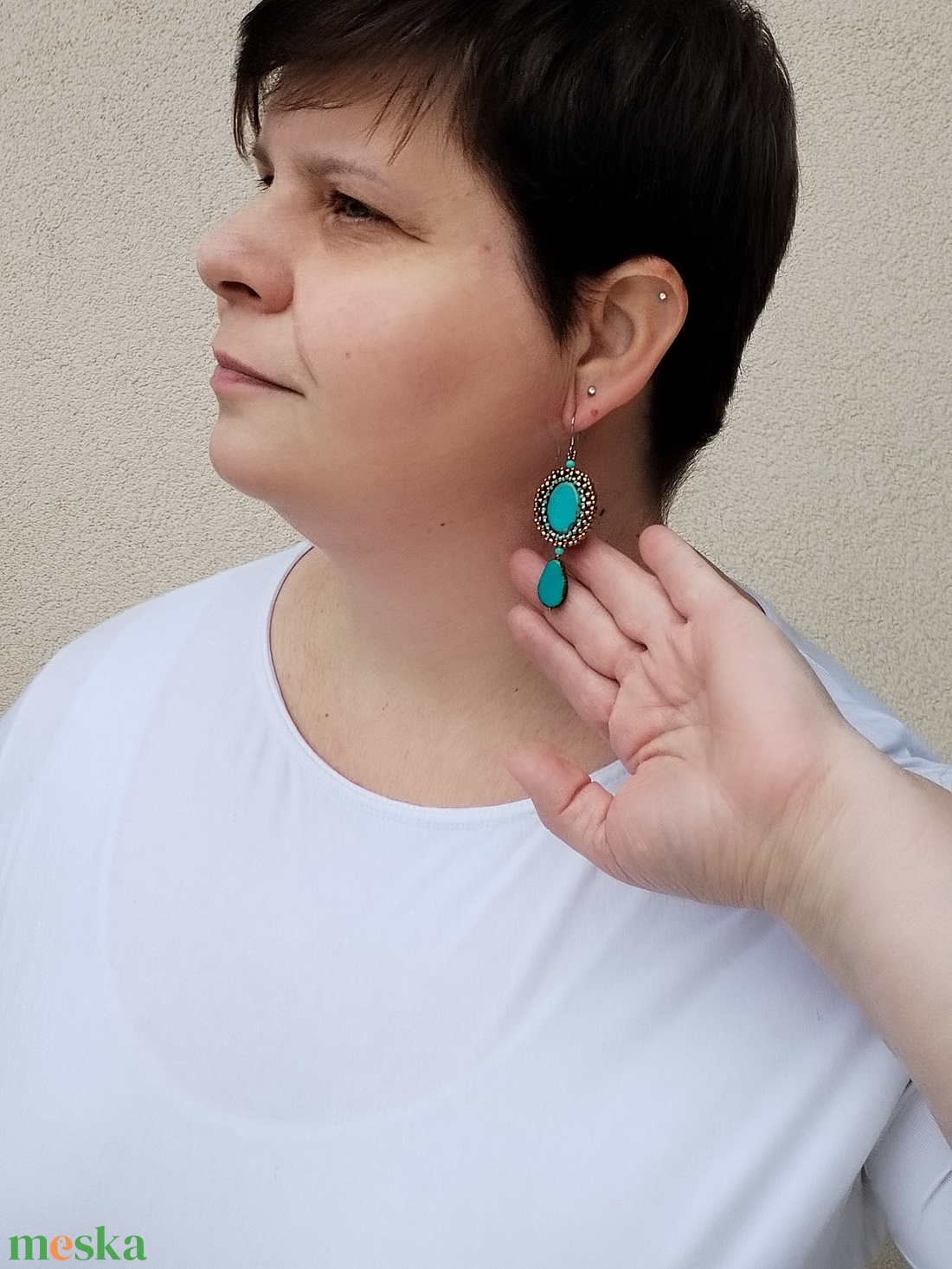 Bronz-türkiz fülbevaló  - ékszer - fülbevaló - lógó fülbevaló - Meska.hu