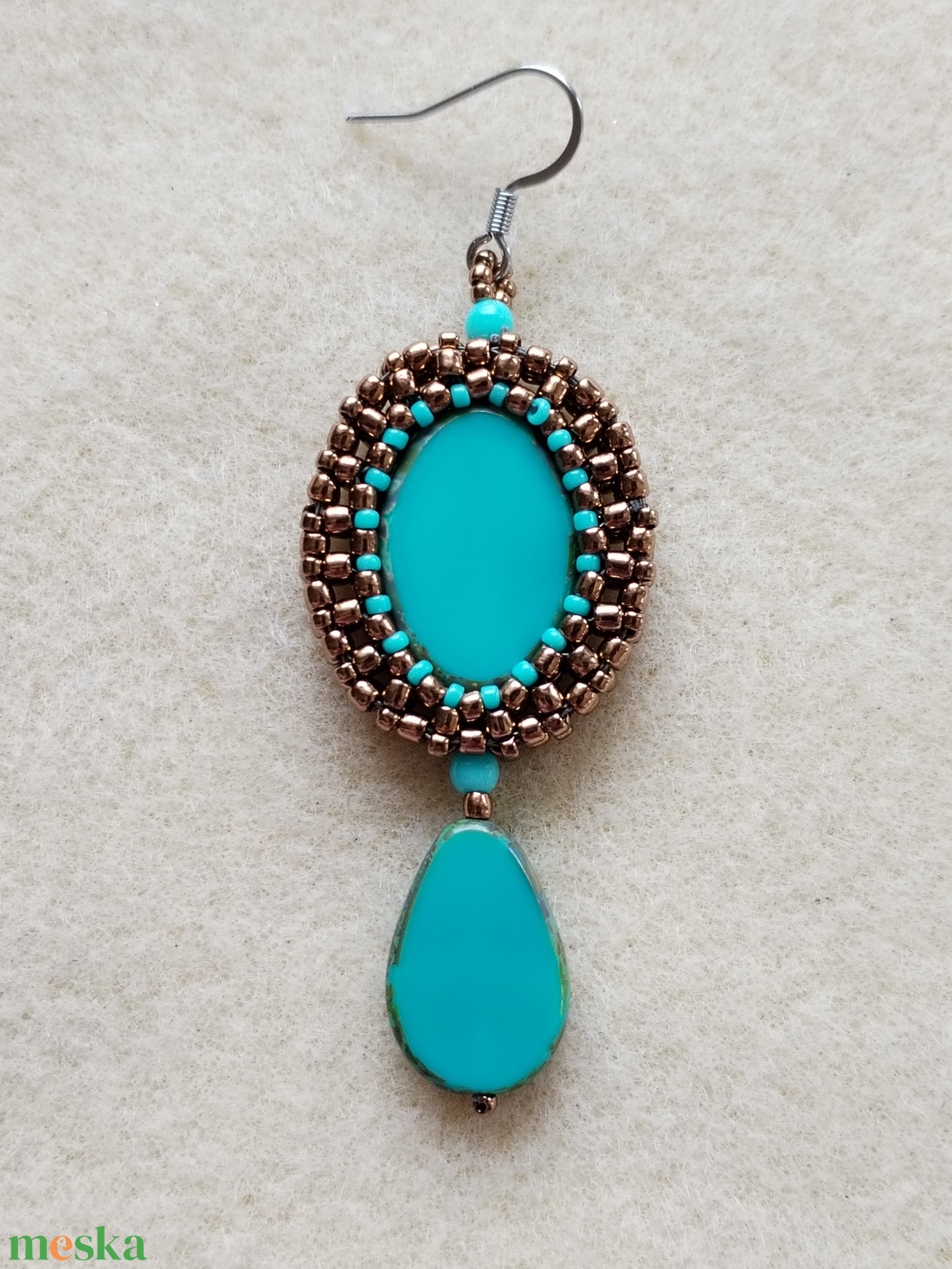 Bronz-türkiz fülbevaló  - ékszer - fülbevaló - lógó fülbevaló - Meska.hu