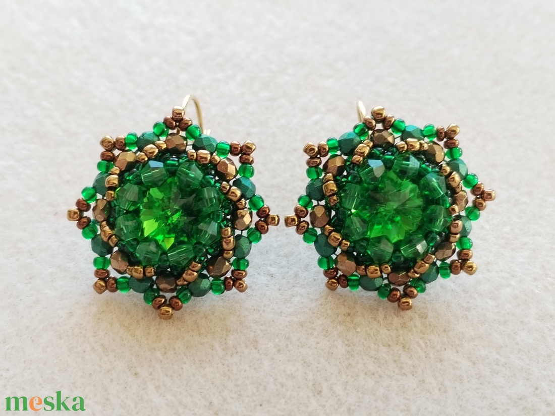 Zöld bronz kristályos fülbevaló  - esküvő - ékszer - fülbevaló - Meska.hu