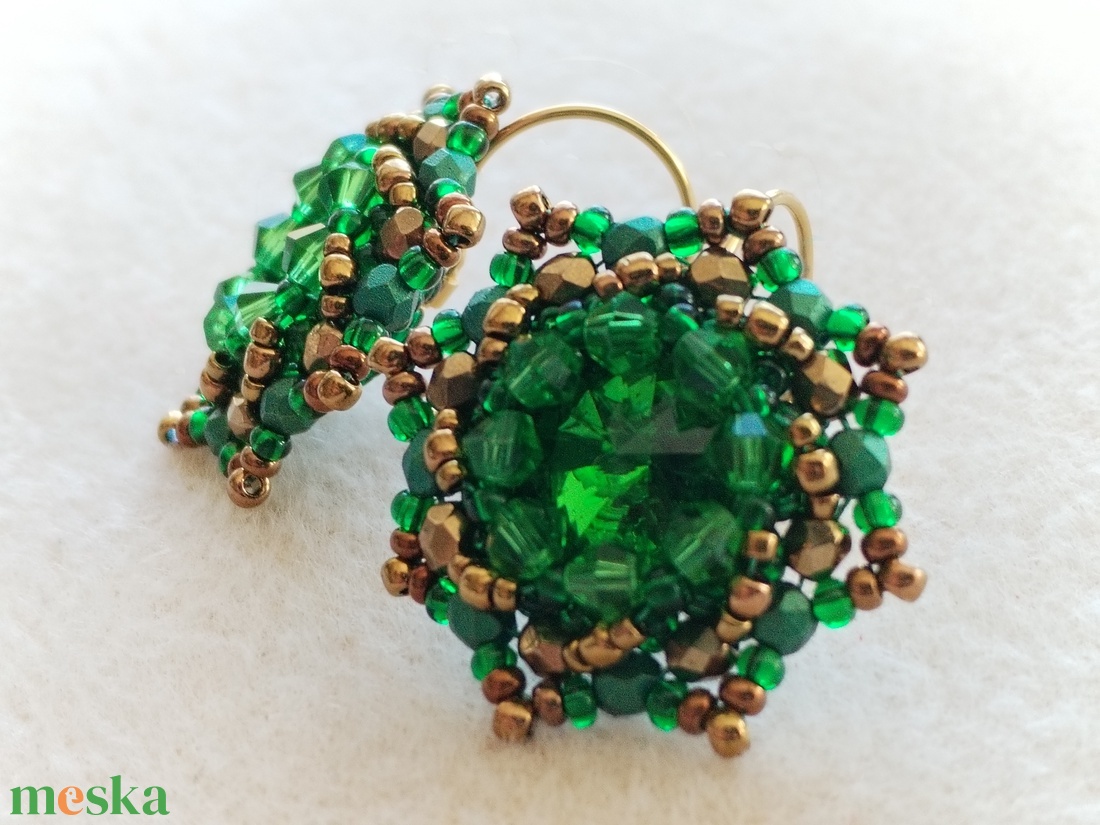 Zöld bronz kristályos fülbevaló  - esküvő - ékszer - fülbevaló - Meska.hu