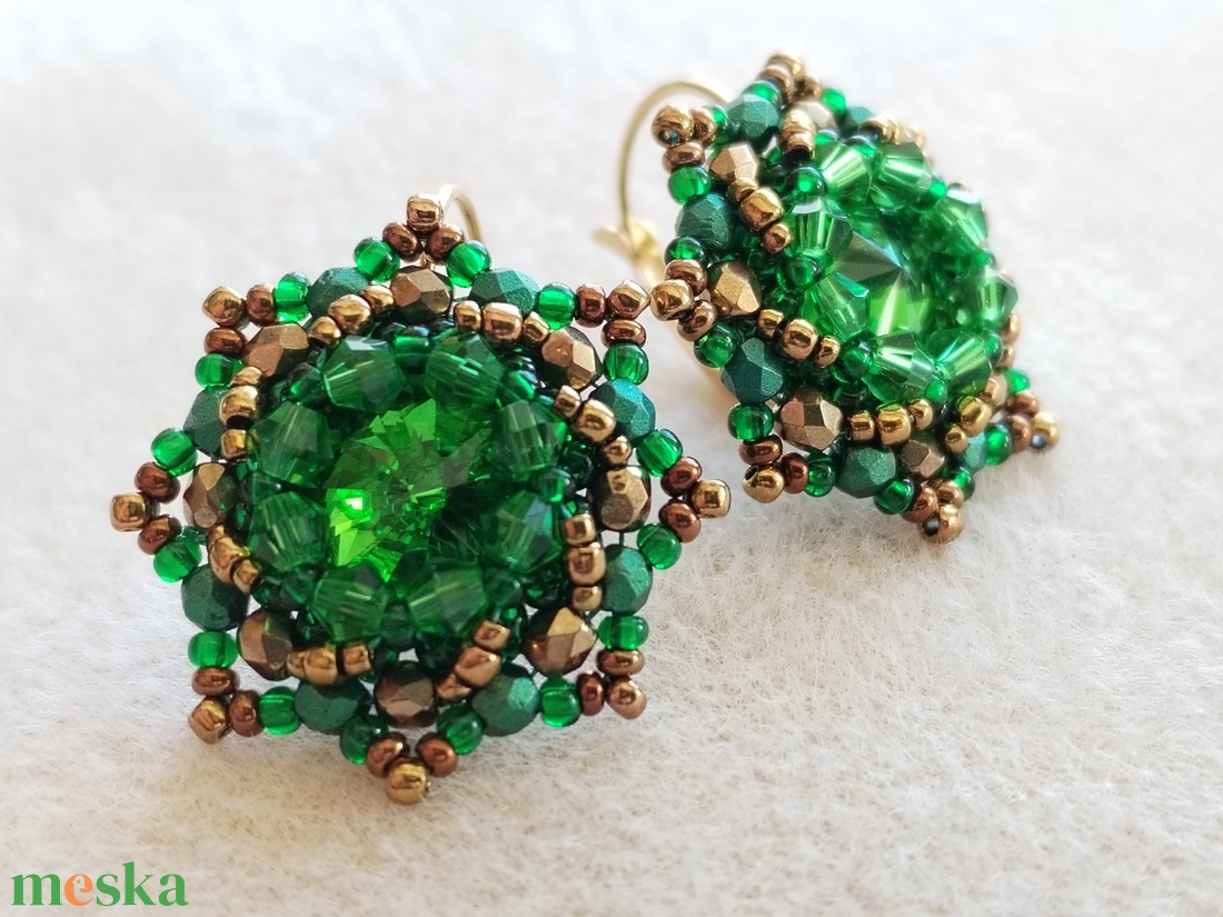 Zöld bronz kristályos fülbevaló  - esküvő - ékszer - fülbevaló - Meska.hu