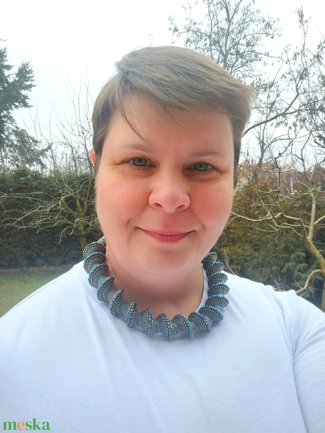 kék-bronz nyakék - ékszer - nyaklánc - statement nyaklánc - Meska.hu