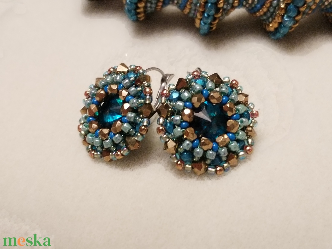 Kék bronz kristályos fülbevaló  - esküvő - ékszer - fülbevaló - Meska.hu