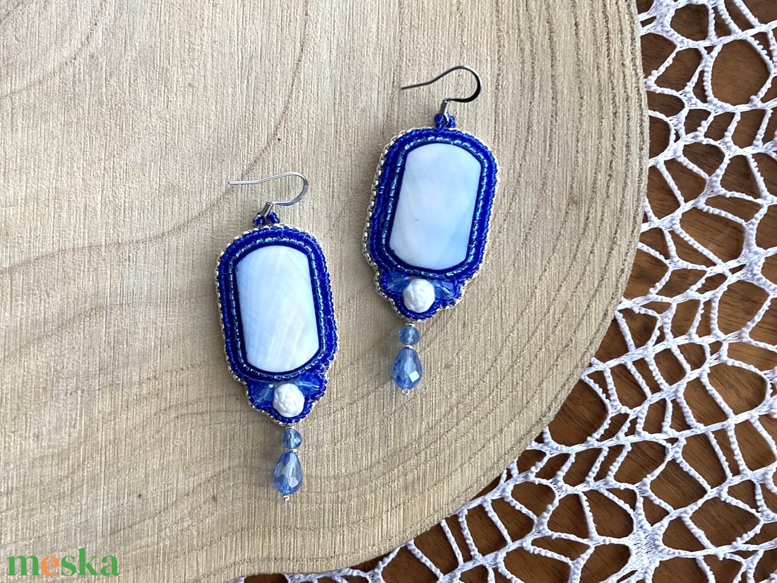DIY - KIT - gyöngyfűző csomag - Kék hölgy fülbevaló - diy (csináld magad) - fűzésminták - Meska.hu
