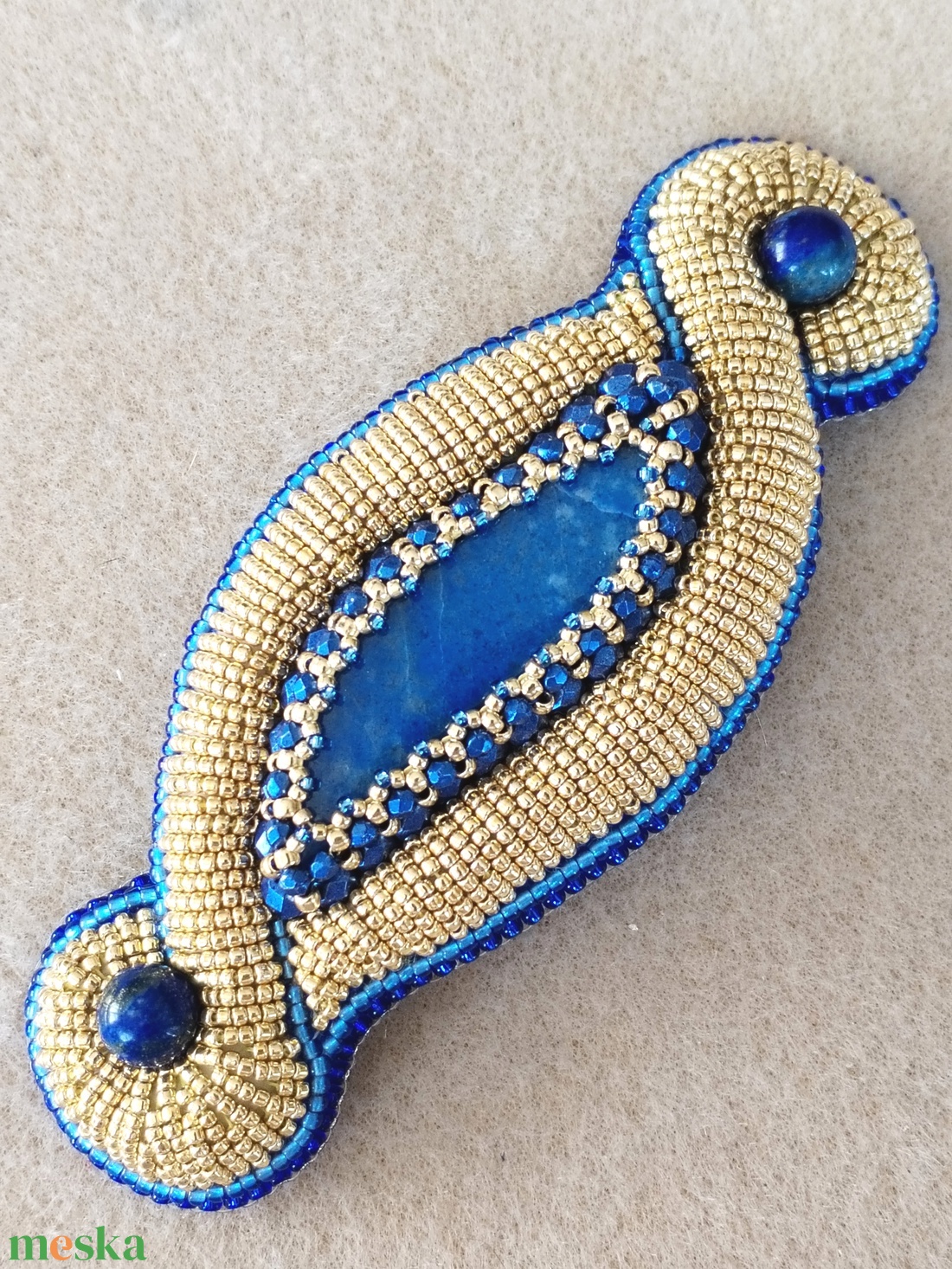 Lapis latulit-arany pufi francia csat, kék arany hajdísz, ásványos csat - ruha & divat - hajdísz & hajcsat - hajcsat & hajtű - Meska.hu