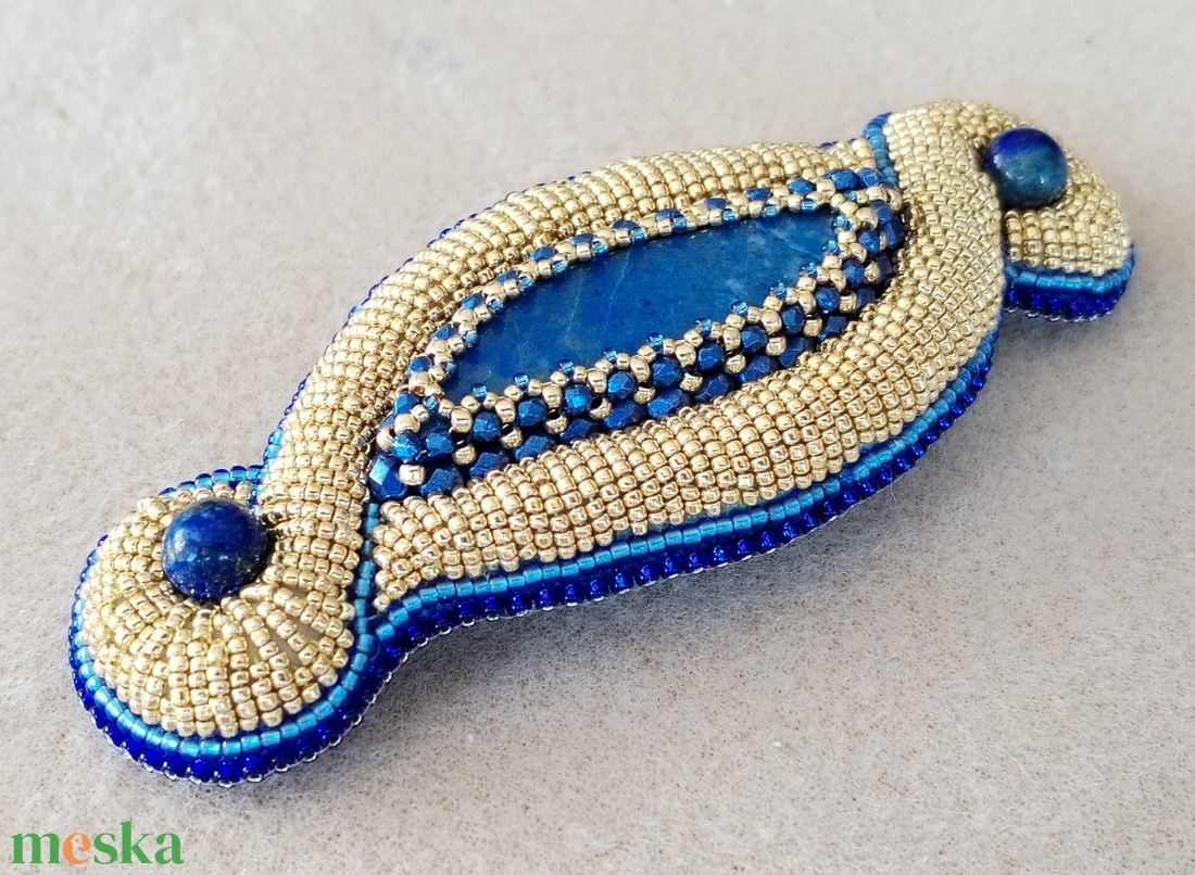 Lapis latulit-arany pufi francia csat, kék arany hajdísz, ásványos csat - ruha & divat - hajdísz & hajcsat - hajcsat & hajtű - Meska.hu