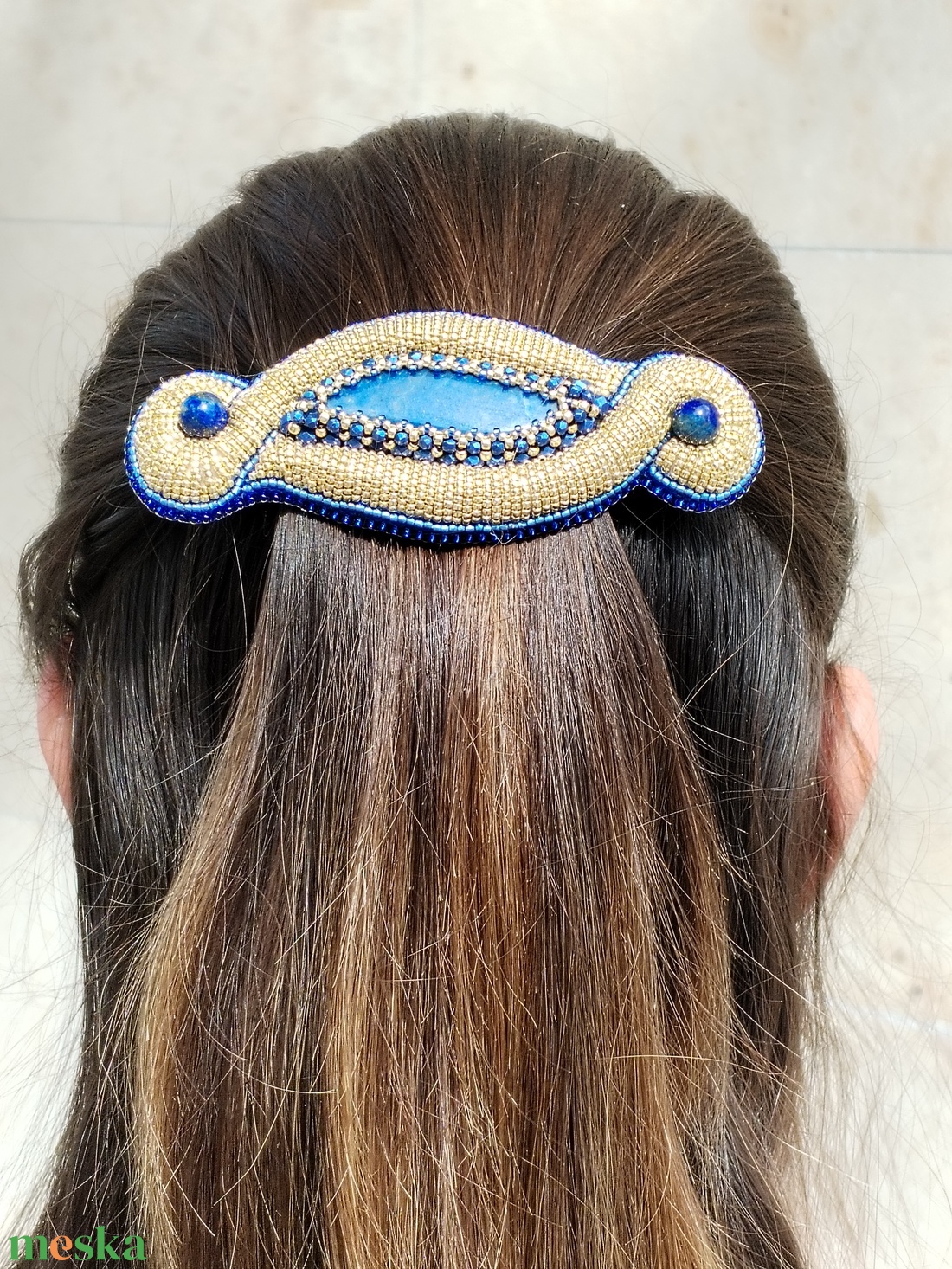 Lapis latulit-arany pufi francia csat, kék arany hajdísz, ásványos csat - ruha & divat - hajdísz & hajcsat - hajcsat & hajtű - Meska.hu