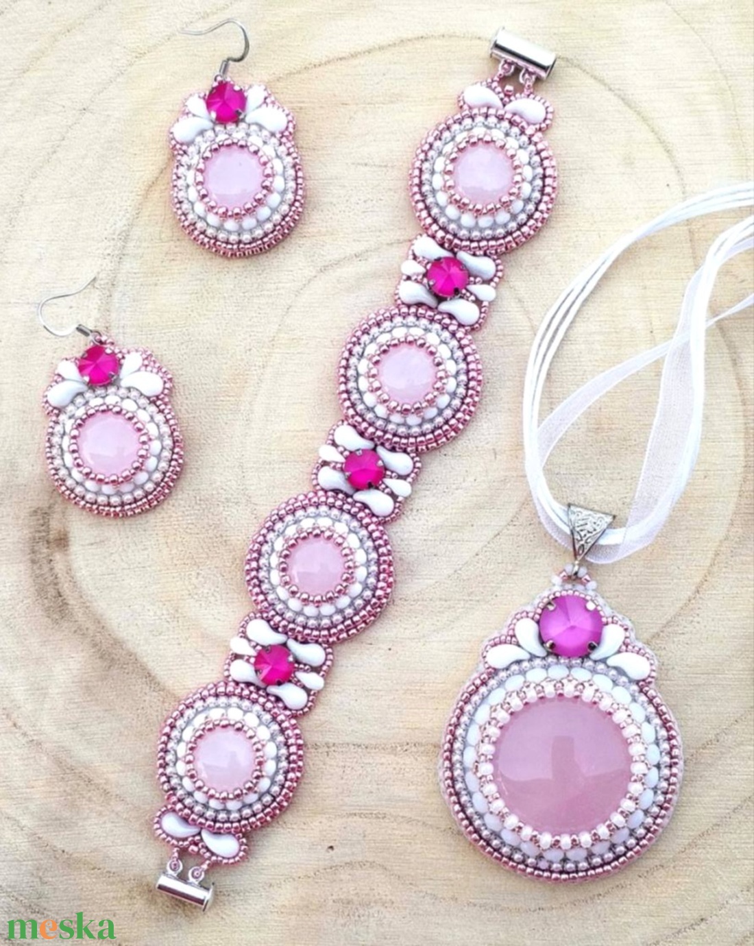 DIY-KIT Gyöngyhímző készlet, Pink Tondo Aventurin Tondo gyöngyhímző készlet  - diy (csináld magad) - egységcsomag - Meska.hu