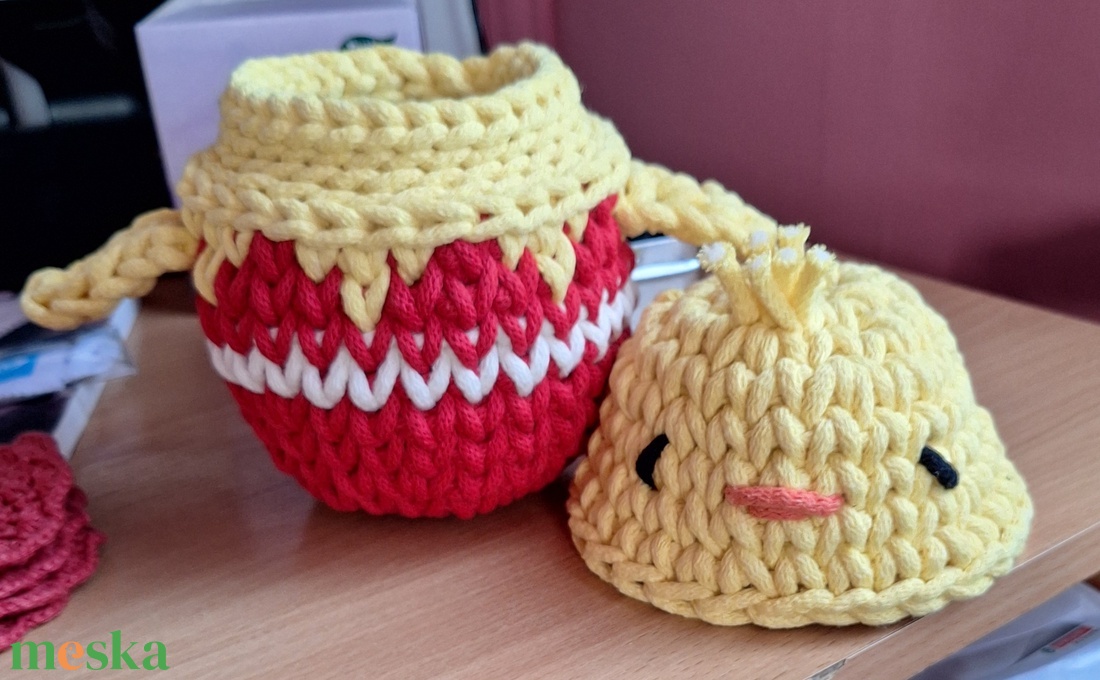 Horgolt csibe tároló  - ünnepi díszek, dekorációk - húsvéti díszek és dekorációk - húsvéti asztaldíszek - Meska.hu