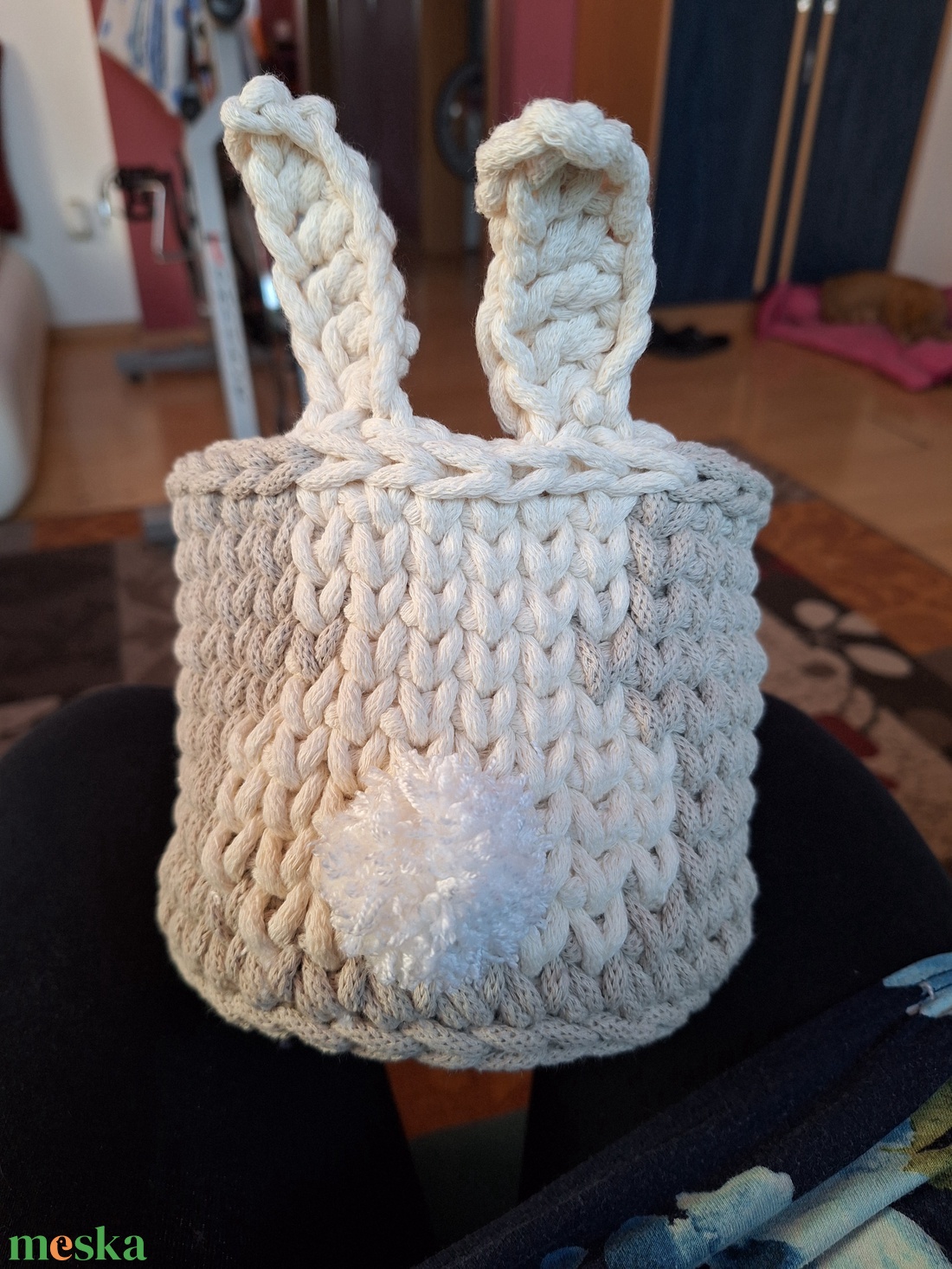 Nyuszi kosár  - ünnepi díszek, dekorációk - húsvéti díszek és dekorációk - húsvéti kosár - Meska.hu