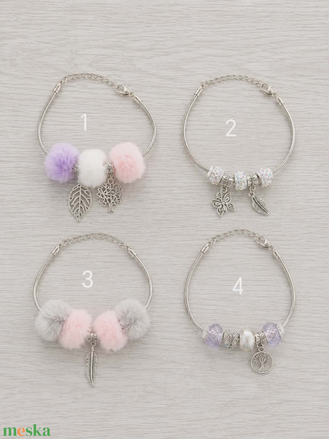 Pomponos charm karkötő - ékszer - karkötő - charm karkötő - Meska.hu