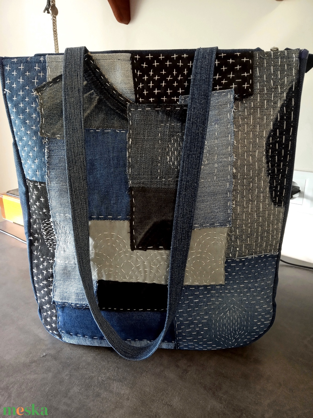 Boro/Sashiko technikával készült farmer táska - táska & tok - kézitáska & válltáska - kézitáska - Meska.hu