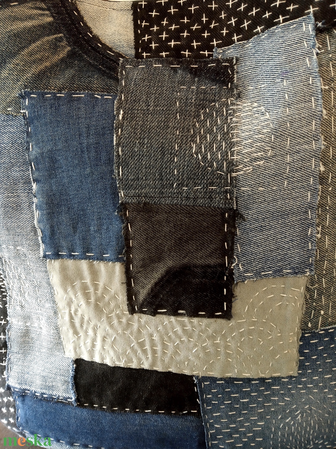 Boro/Sashiko technikával készült farmer táska - táska & tok - kézitáska & válltáska - kézitáska - Meska.hu