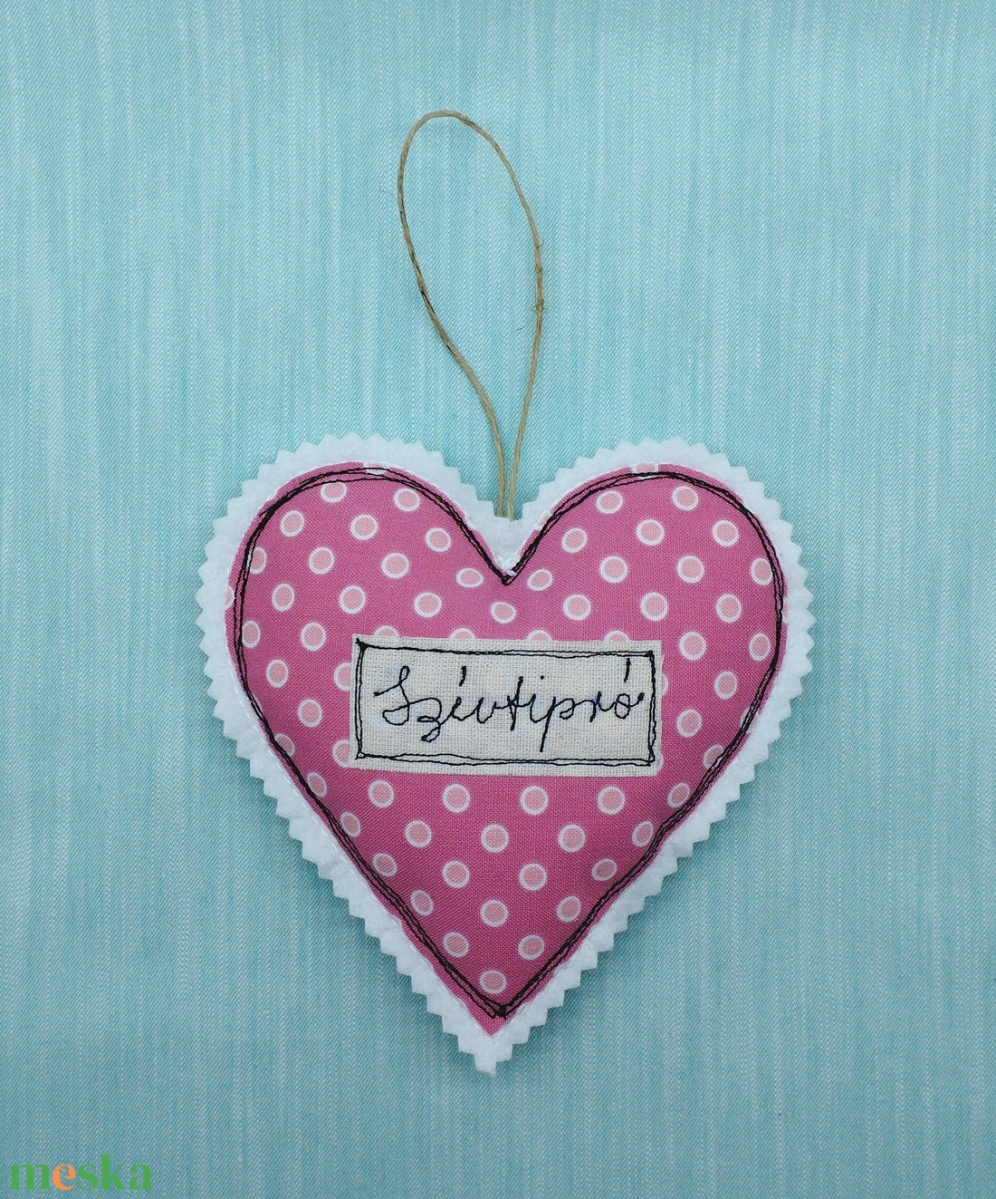 Textil szív -Szívtipró felirattal  - kellékek & szerszámok - dekorációs kellékek - egyéb kellékek - Meska.hu