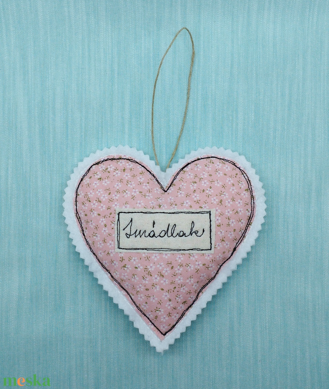 Textil szív -Imádlak felirattal  - kellékek & szerszámok - dekorációs kellékek - egyéb kellékek - Meska.hu