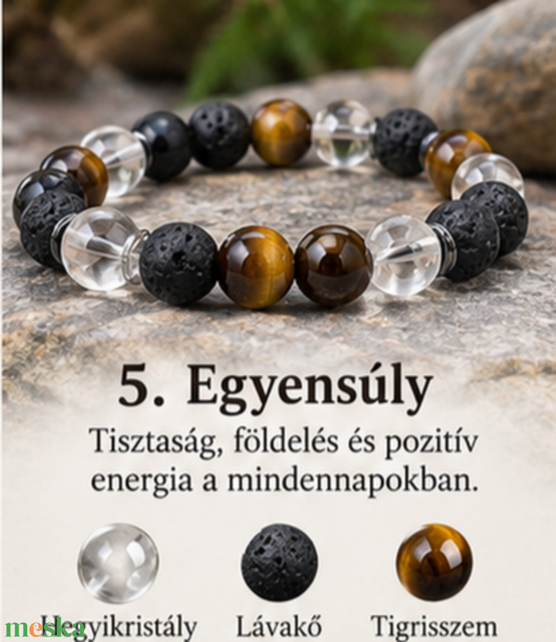 EGYENSÚLY �  Hegyikristály � Lávakő � Tigrisszem - ékszer - karkötő - ásványkarkötő - Meska.hu