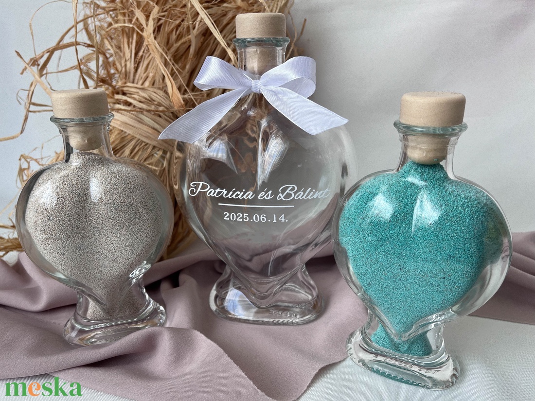 Homokceremónia szett masnival, Esküvői ceremónia szett, Homok ceremónia, Homoköntő ceremónia tölcsérrel - esküvő - emlék & ajándék - nászajándék - ceremónia szett - Meska.hu