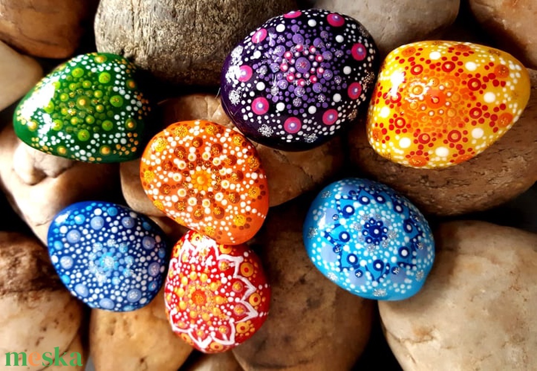 csakra színek manadala stílusú harmónia ajándék kő szett 7 darabos - otthon & életmód - dekoráció - spiritualitás - mandala - Meska.hu
