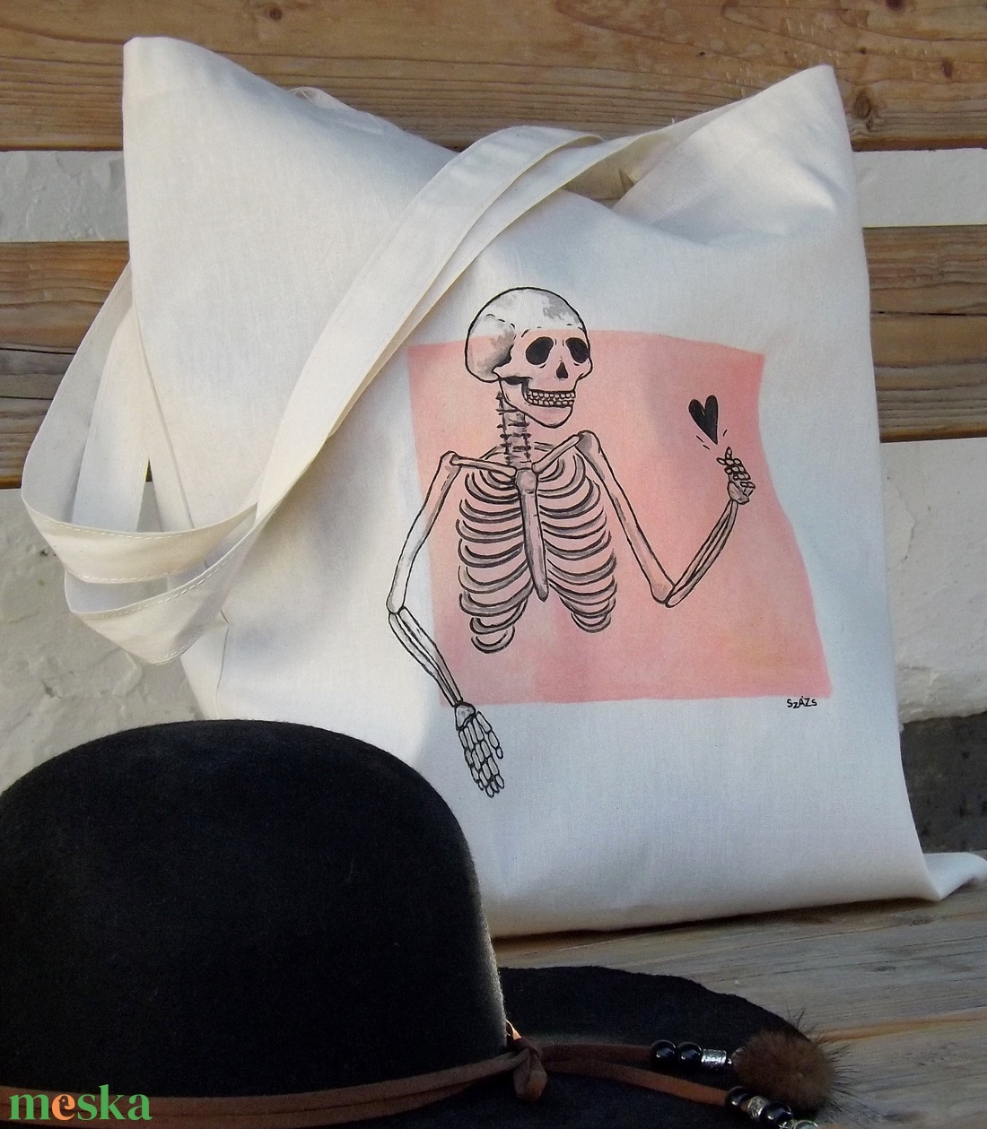 Romantikus csontvázas vászontáska kézi festéssel - táska & tok - bevásárlás & shopper táska - shopper, textiltáska, szatyor - Meska.hu Romantikus csontvázas vászontáska kézi festéssel - táska & tok - bevásárlás & shopper táska - shopper, textiltáska, szatyor - Meska.hu