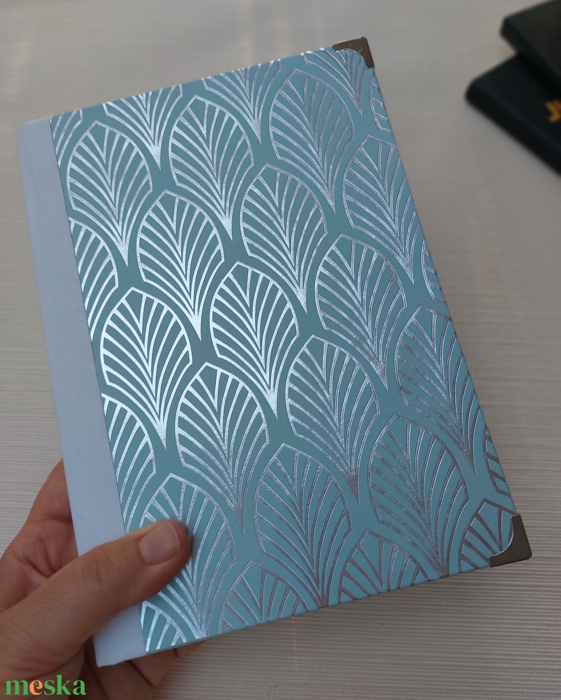 Art deco, kék- ezüst mintás napló  - otthon & lakás - papír írószer - jegyzetfüzet & napló - Meska.hu