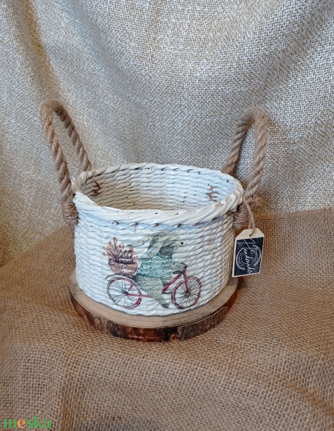 Kötélfüles papírfonott tárolókosár - otthon & életmód - tárolás & rendszerezés - tárolókosár - Meska.hu