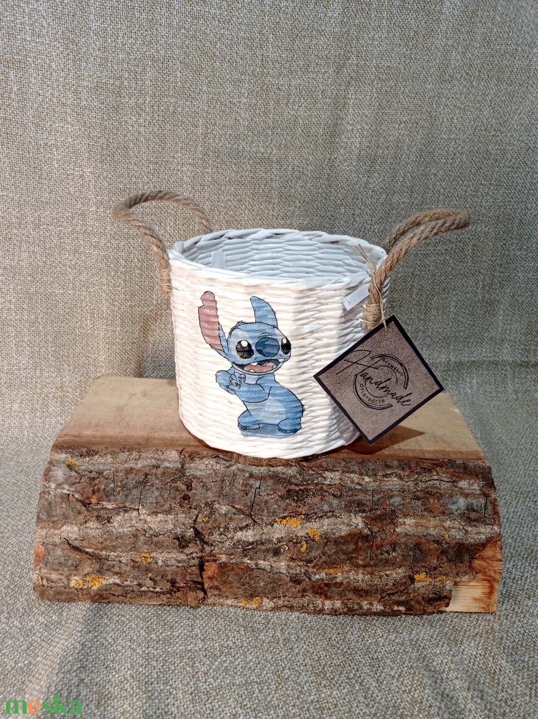 Papírfonott kosár Stitch mintával - otthon & életmód - babaszoba, gyerekszoba - játéktároló - Meska.hu