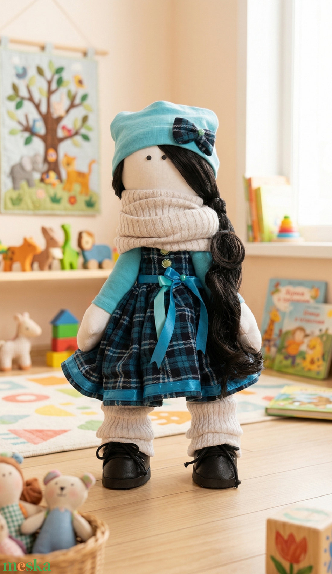 Hosszú hajú kockás ruhás baba szatén szalaggal - játék & sport - baba & babaház - baba - Meska.hu