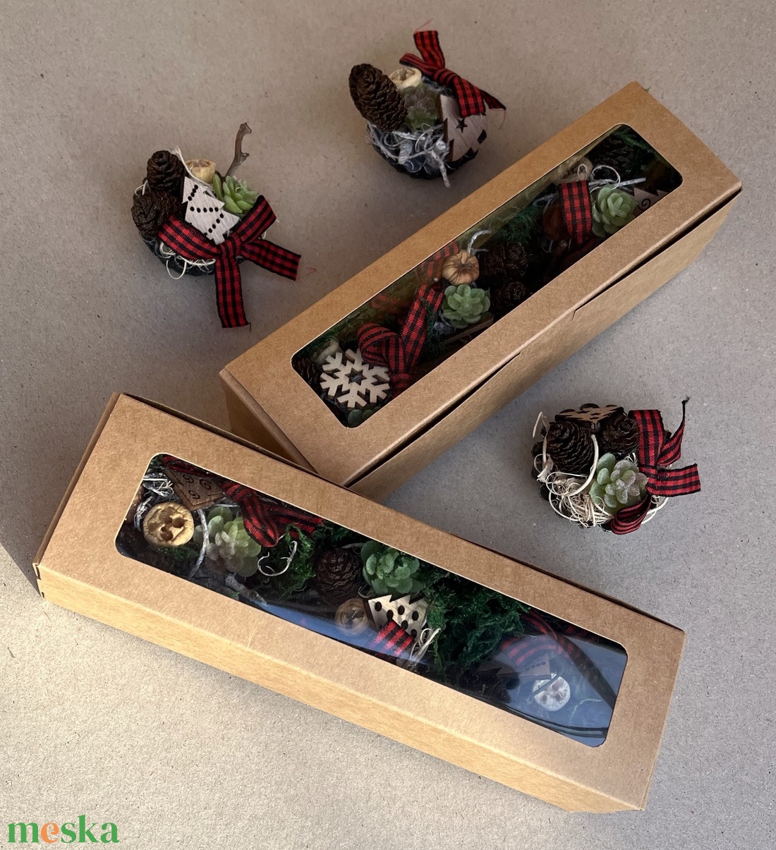  Karácsonyi kosárkák díszdobozban - karácsony - karácsonyi lakásdekoráció - ünnepi asztaldekoráció - Meska.hu