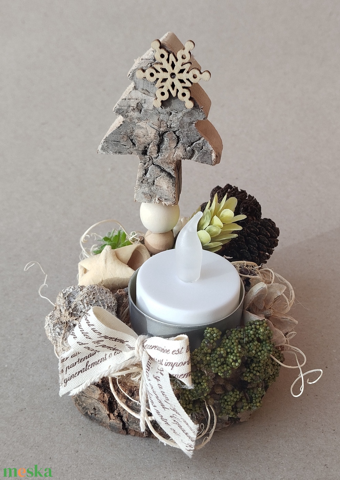  Karácsonyi kis asztaldíszek elemes teamécsessel - karácsony - karácsonyi lakásdekoráció - ünnepi asztaldekoráció - Meska.hu