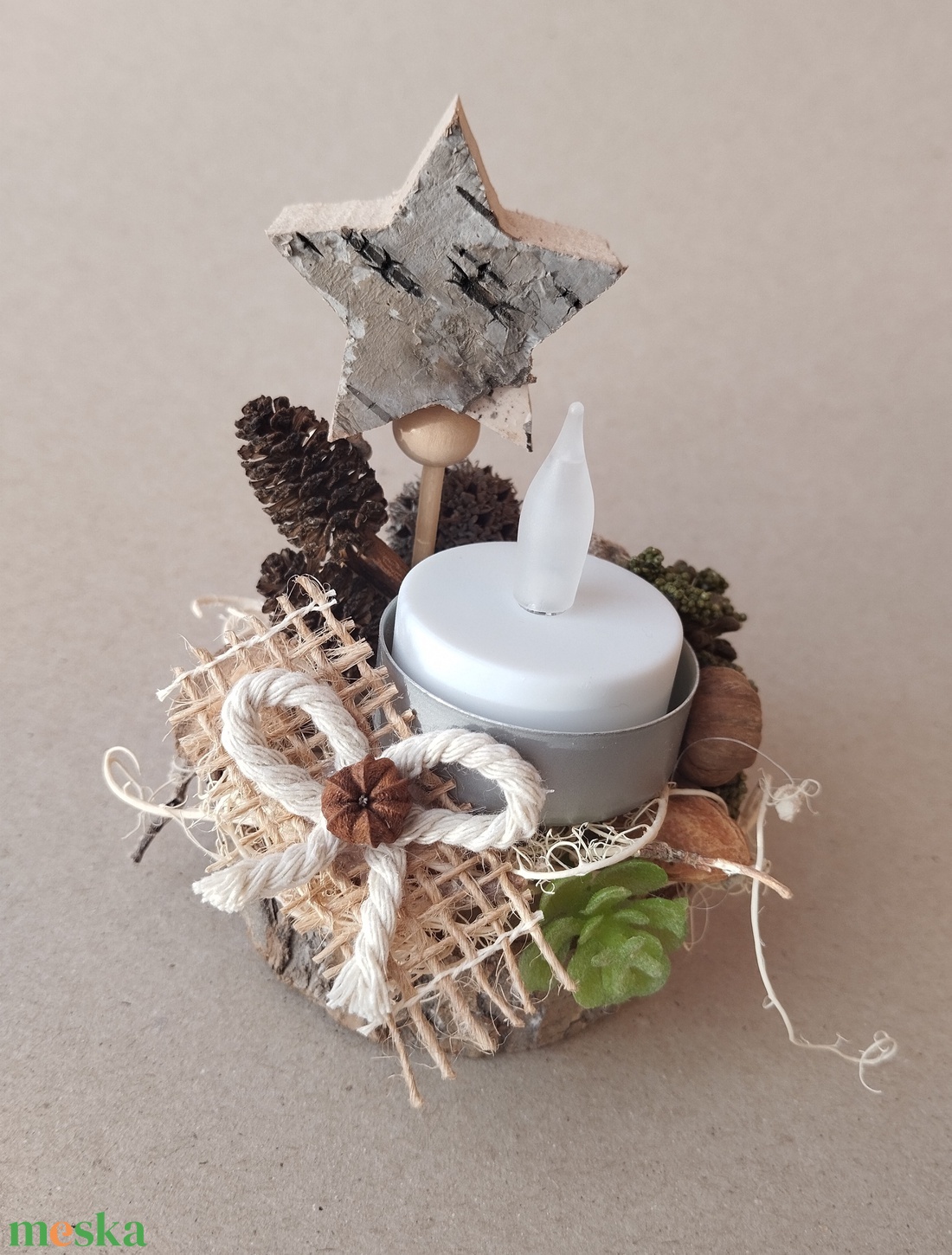  Karácsonyi kis asztaldíszek elemes teamécsessel - karácsony - karácsonyi lakásdekoráció - ünnepi asztaldekoráció - Meska.hu