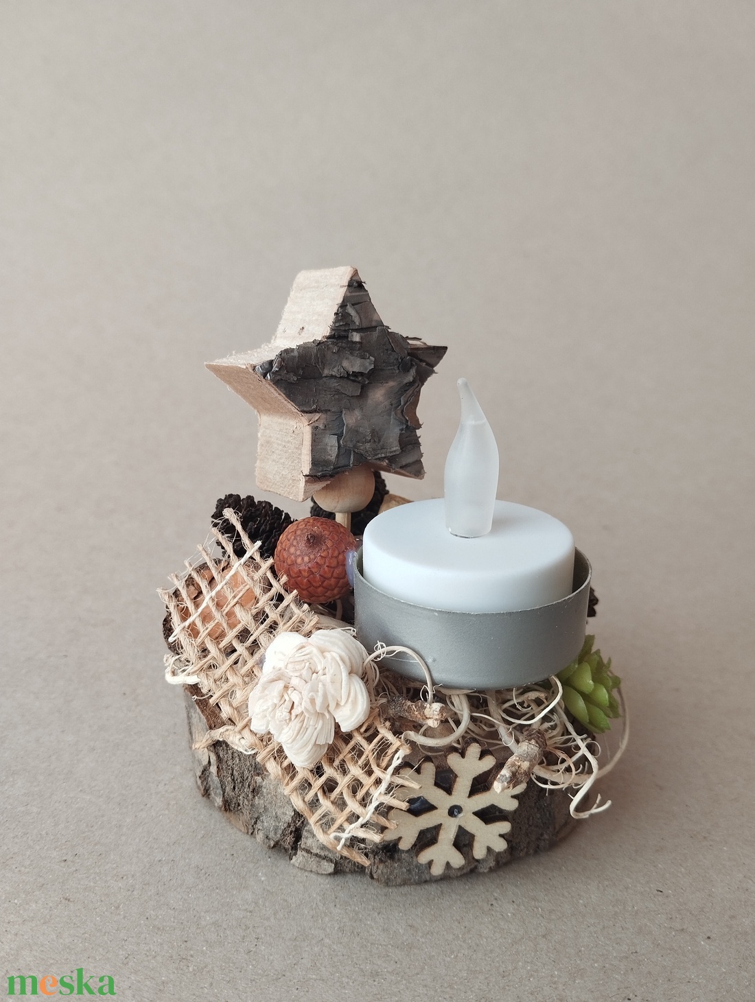  Karácsonyi kis asztaldíszek elemes teamécsessel - karácsony - karácsonyi lakásdekoráció - ünnepi asztaldekoráció - Meska.hu