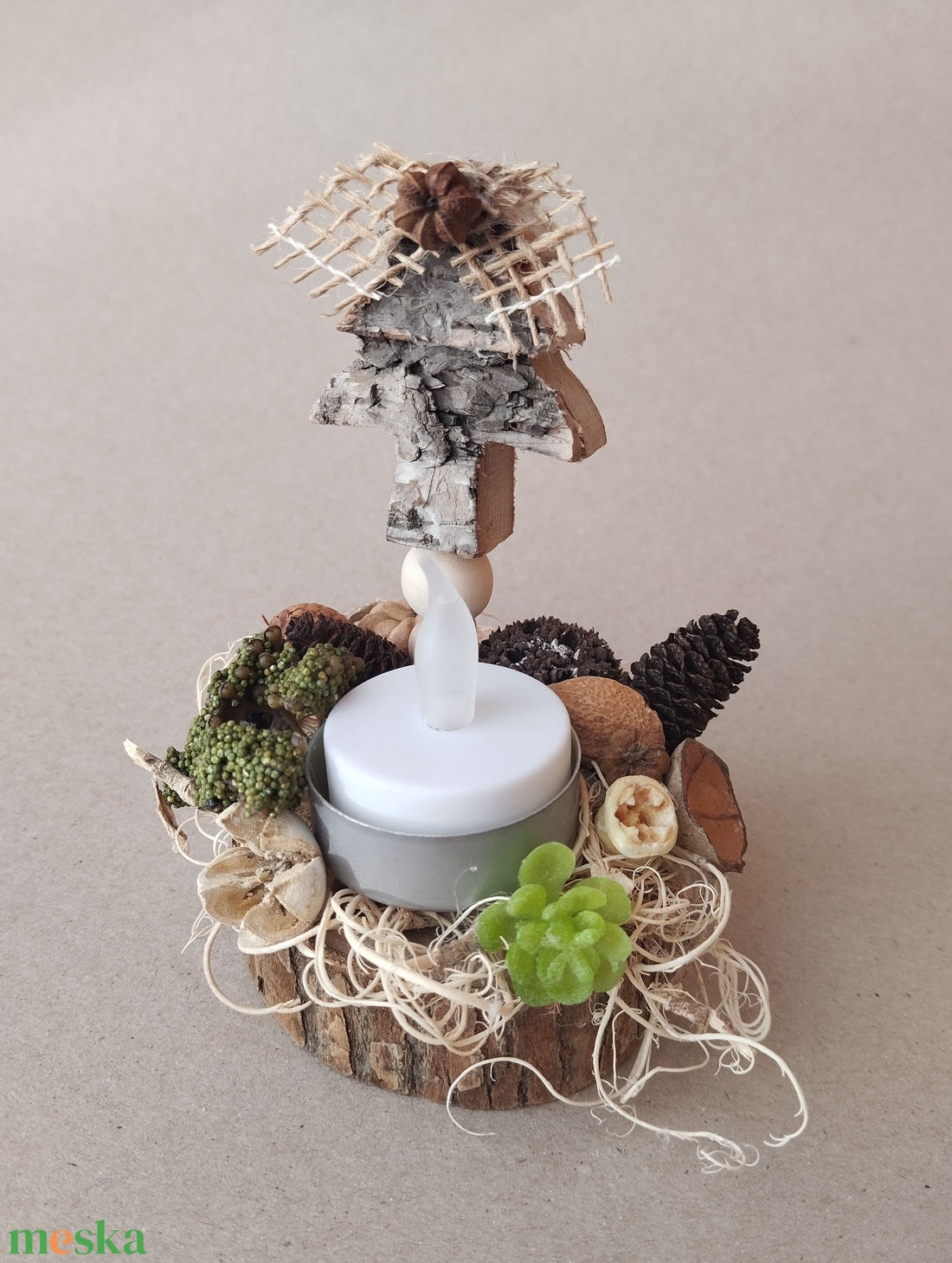  Karácsonyi kis asztaldíszek elemes teamécsessel - karácsony - karácsonyi lakásdekoráció - ünnepi asztaldekoráció - Meska.hu