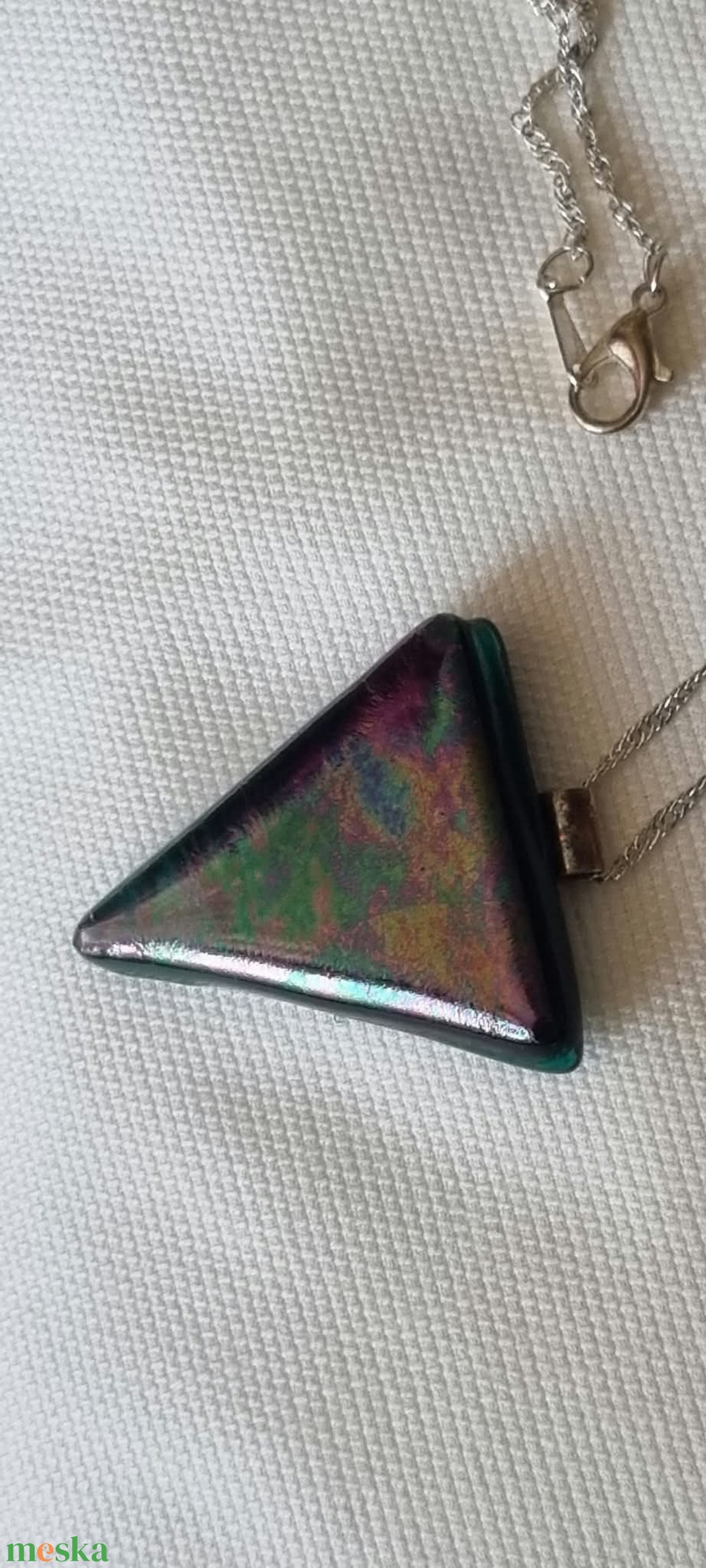 Egyedi Háromszög Dichroic Üvegmedálos Nyaklánc - ékszer - nyaklánc - medál - Meska.hu