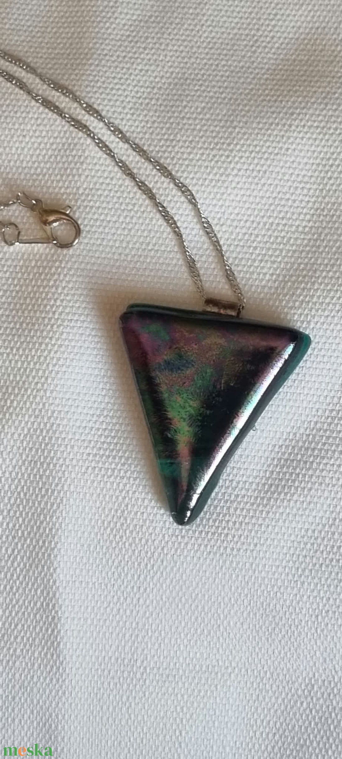 Egyedi Háromszög Dichroic Üvegmedálos Nyaklánc - ékszer - nyaklánc - medál - Meska.hu