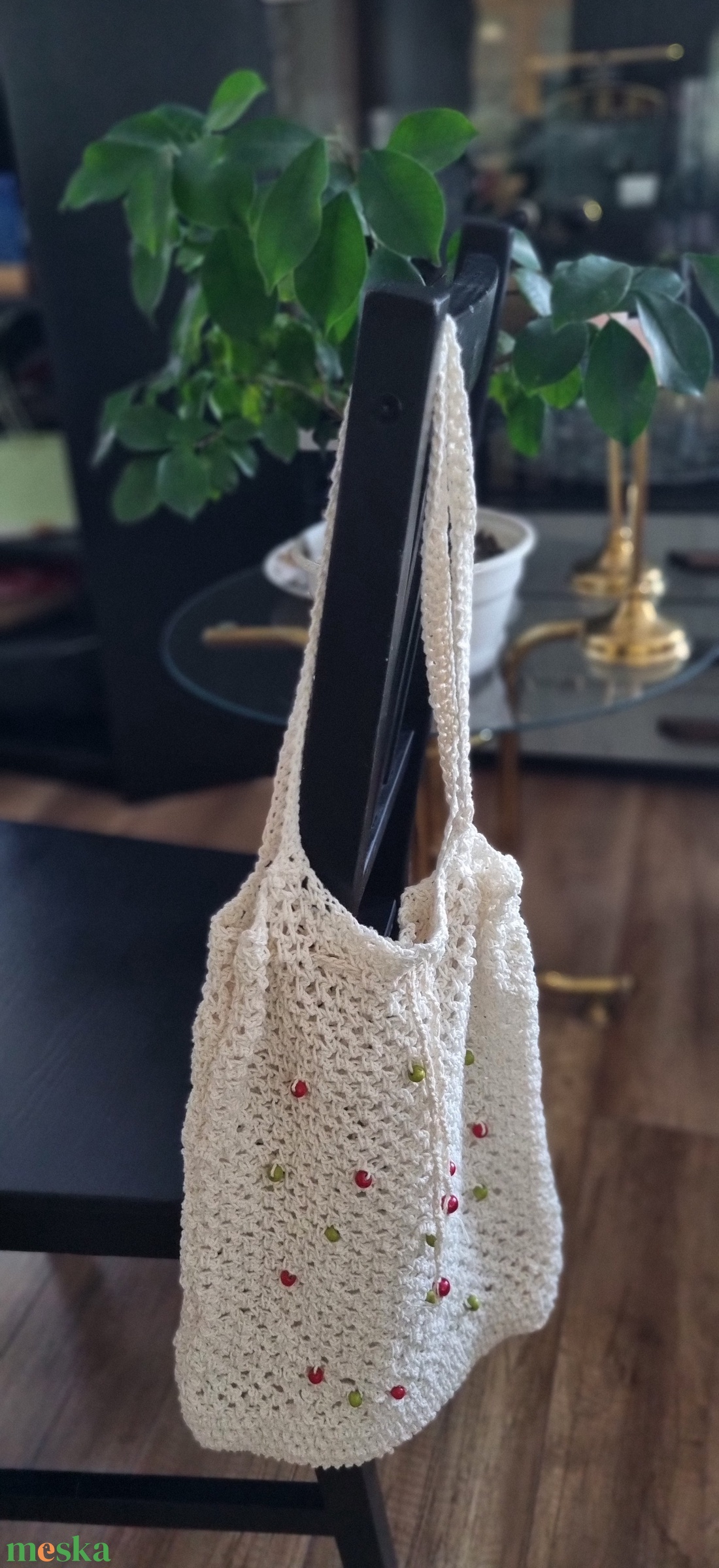 Egyedi horgolt válltáska színes gyöngyökkel - natúr elegancia - táska & tok - bevásárlás & shopper táska - shopper, textiltáska, szatyor - Meska.hu