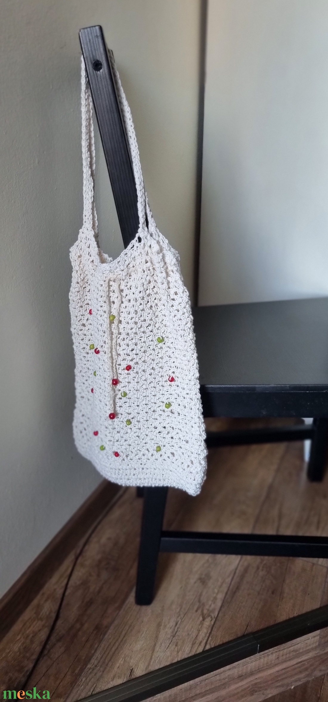 Egyedi horgolt válltáska színes gyöngyökkel - natúr elegancia - táska & tok - bevásárlás & shopper táska - shopper, textiltáska, szatyor - Meska.hu