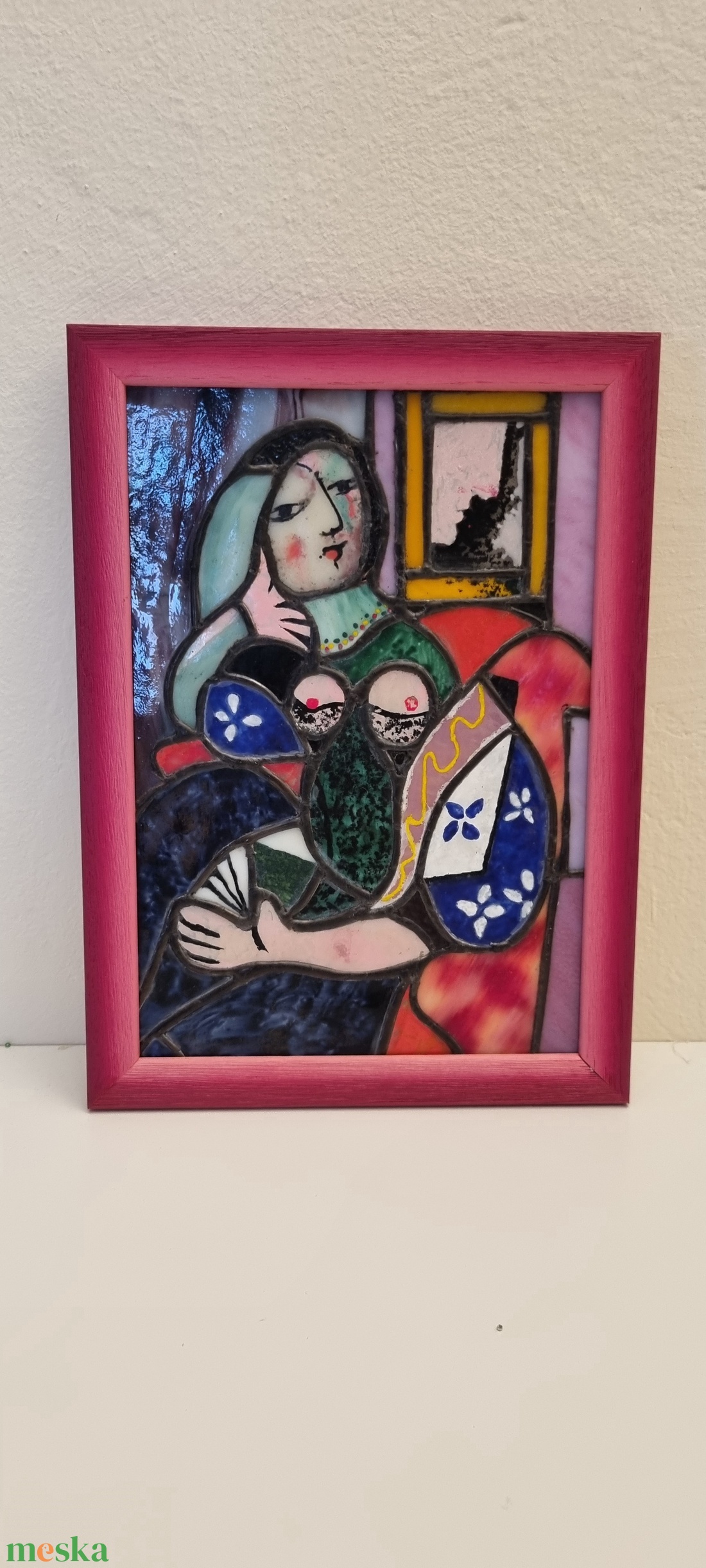 Egyedi Tiffany stílusú üvegkép - Picasso :  Nő könyvvel replika - művészet - festmény - üvegfestmény - Meska.hu