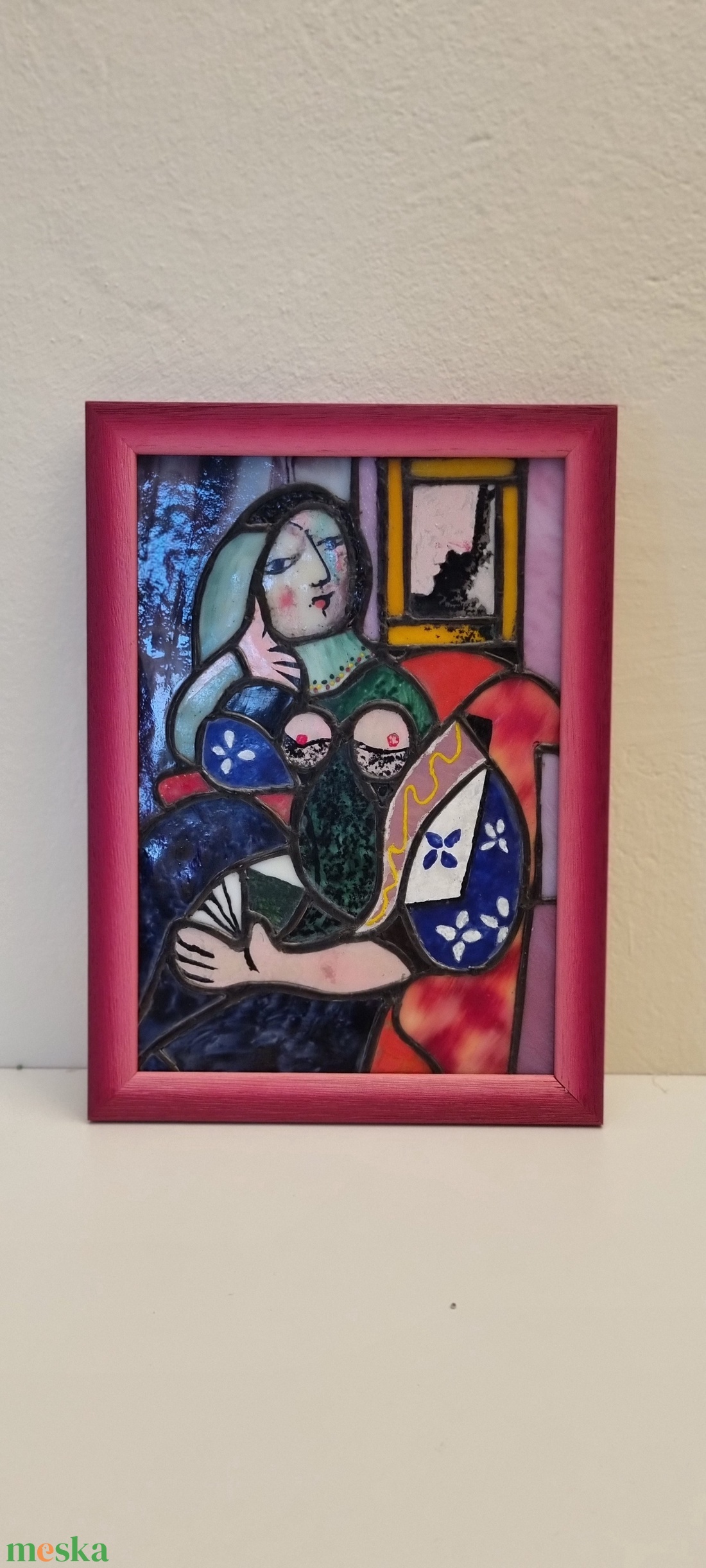 Egyedi Tiffany stílusú üvegkép - Picasso :  Nő könyvvel replika - művészet - festmény - üvegfestmény - Meska.hu