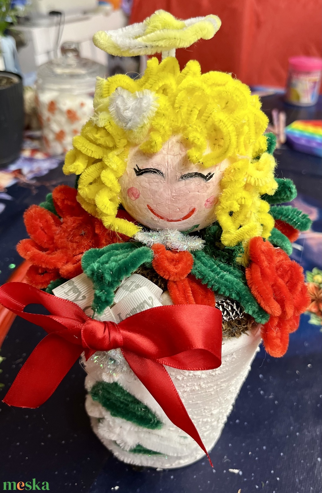 Angyalkás virágkaspó - karácsony - karácsonyi lakásdekoráció - karácsonyi lakásdíszek - Meska.hu