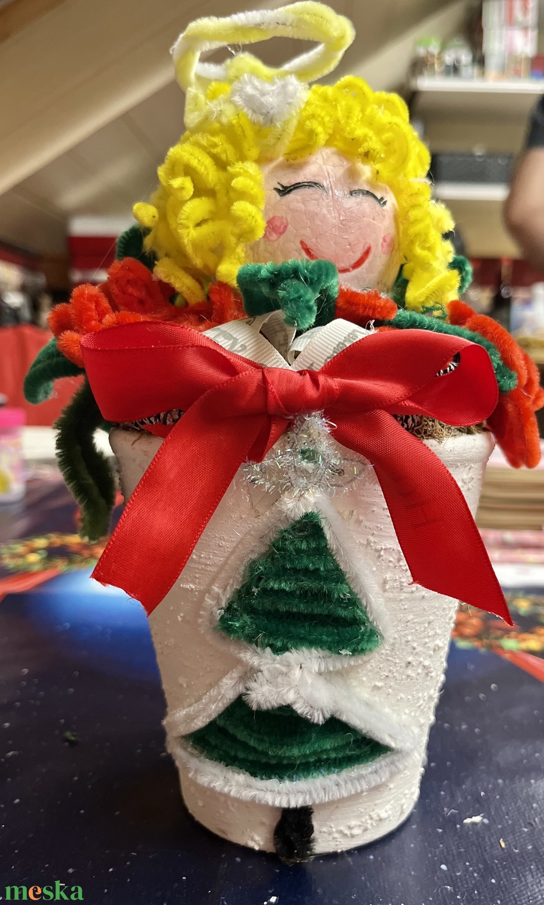 Angyalkás virágkaspó - karácsony - karácsonyi lakásdekoráció - karácsonyi lakásdíszek - Meska.hu